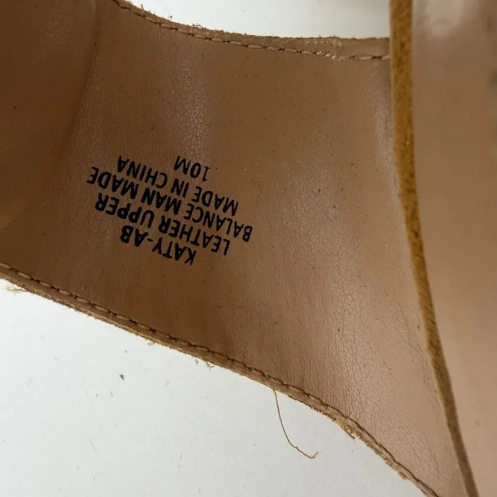 Audrey Brooke Women's Size 10 Tan Suede Cutout Cone Heel Sandals Ankle Strap Lea